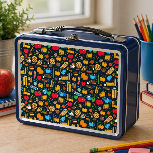 Patrón continuo de regreso a la escuela (Back to School Seamless Pattern Metal Lunch Box)