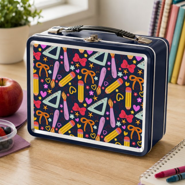 Patrón continuo de regreso a la escuela (Back to School Seamless Pattern Metal Lunch Box)