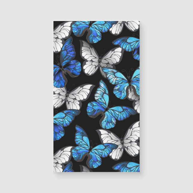 Patrón continuo oscuro con mariposas azules Morpho (Anverso)