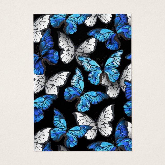 Patrón continuo oscuro con mariposas azules Morpho (Frente)