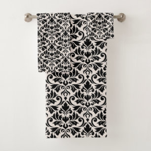 Patrón Damask Flourish Negro sobre Crema
