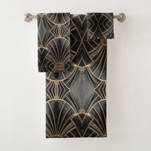 patrón de abanico Art Deco en negro y dorado