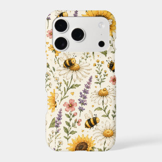 Patrón de abeja y flores silvestres lindas