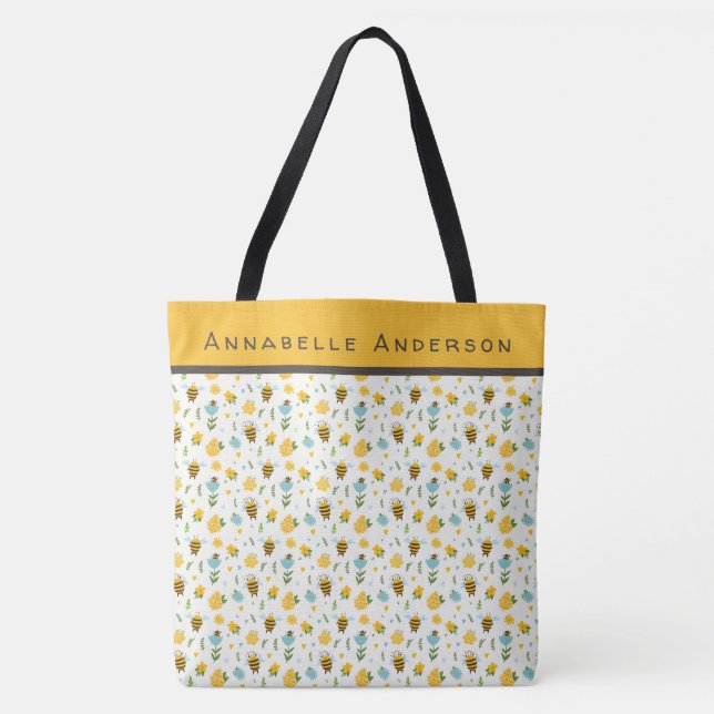Patrón de abejas y flores Personaliza la bolsa tot (Anverso)