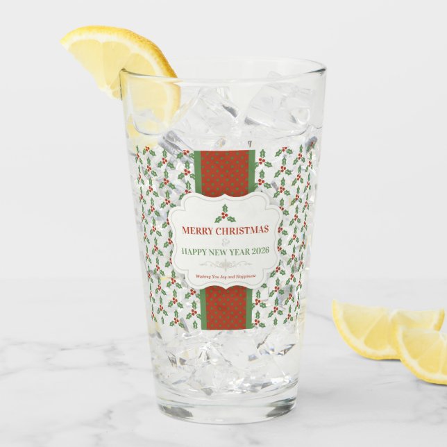 Patrón de Acebo de Navidad Acebo Verde Bayas Rojas (Anverso (hielo))
