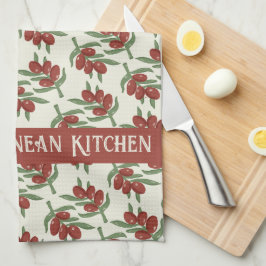 Patrón de aceitunas rojas toalla de cocina amarill