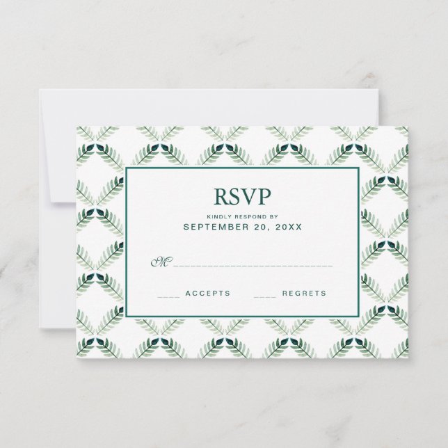 Patrón de acuarela botánica verde - RSVP de boda (Anverso)