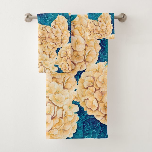 Patrón de acuarela de hidrangea, amarillo y azul (In situ)