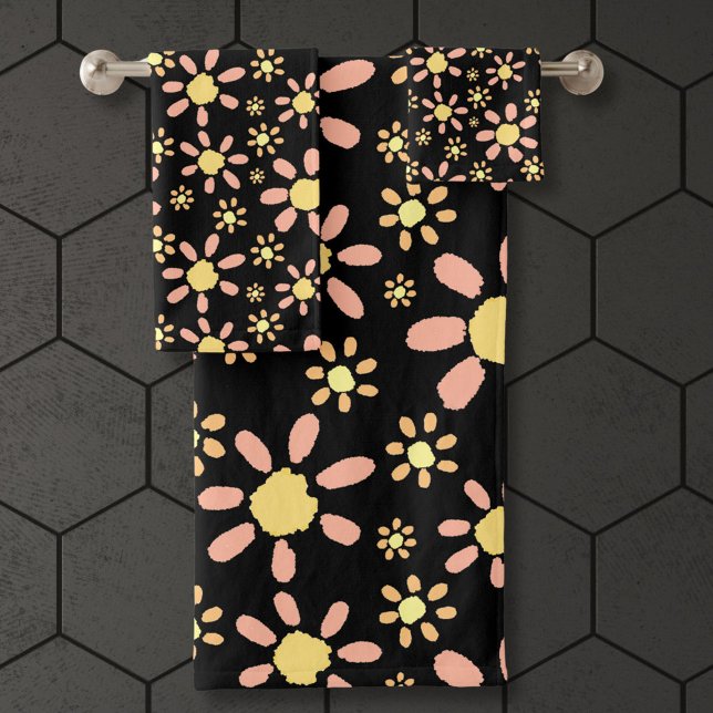 Patrón de acuarela de margarita rosada en negro (Subido por el creador)