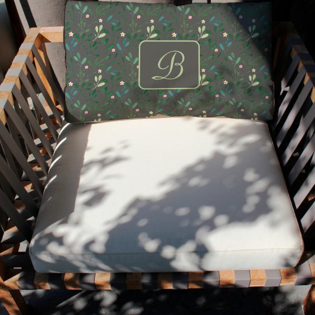 Patrón de acuarela deja almohada lumbar monogramo (Subido por el creador)