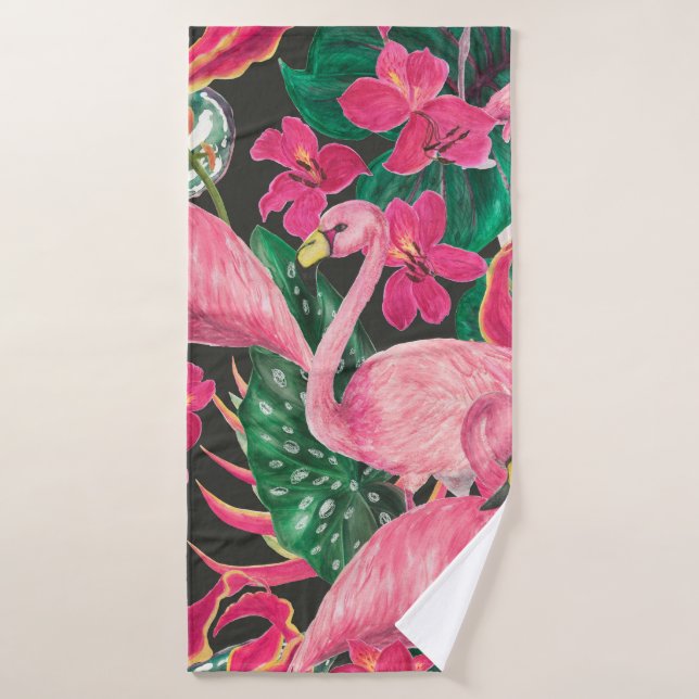 Patrón de acuarela sin fisuras con flamingo (Toalla de baño)