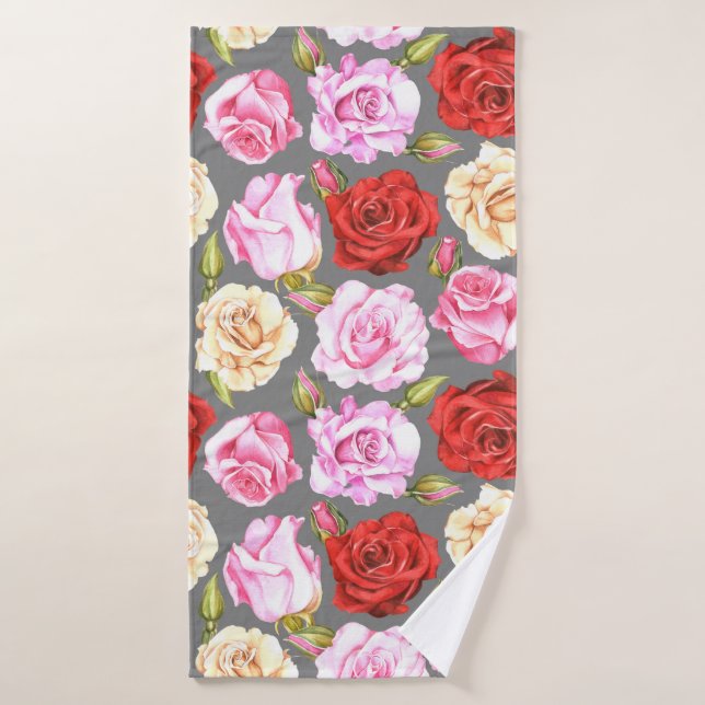 Patrón de acuarela sin fisuras con rosas. Sin mar (Toalla de baño)