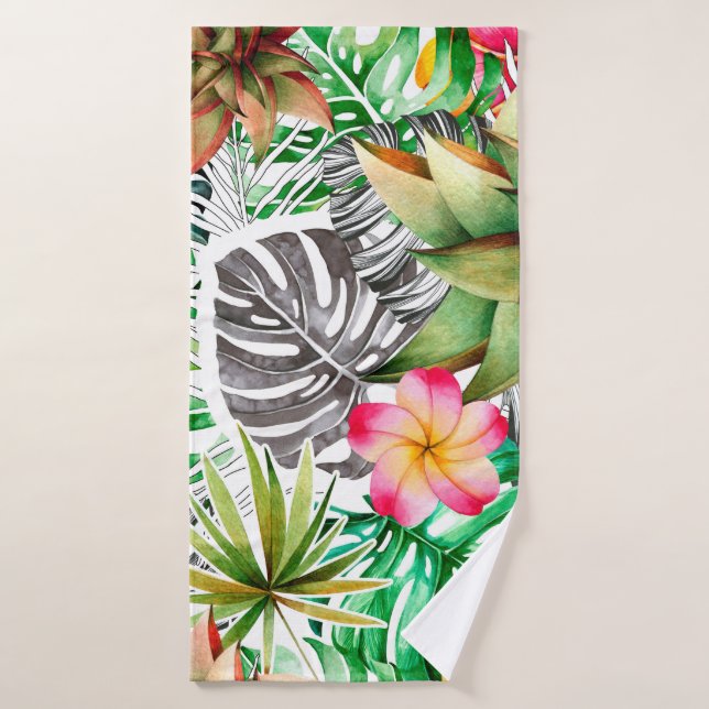 Patrón de acuarela sin foco de hojas tropicales.  (Toalla de baño)
