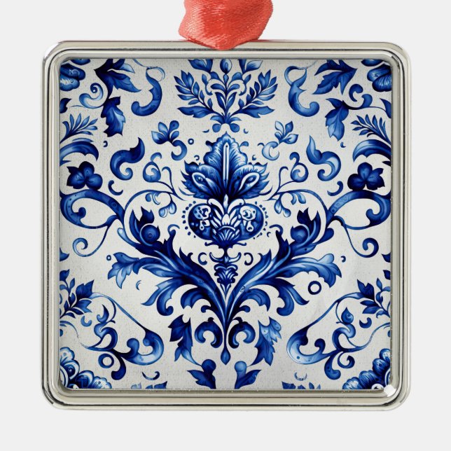 Patrón de adorno floral de estilo Delft azul y bla (Frente)
