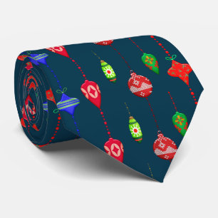 Patrón de Adorno Navideño Retro en Corbata Azul Ma