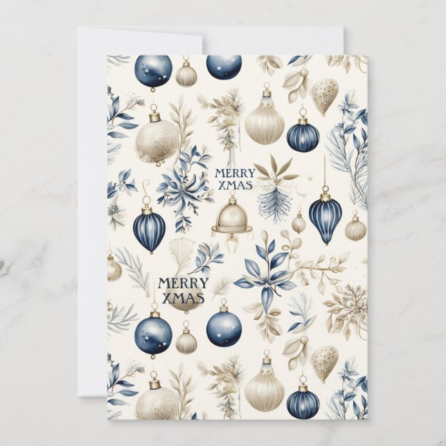 Patrón de adornos de Navidad azules y beige (Anverso)