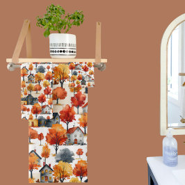 Patrón de aldea de bosques de acuarela rústica