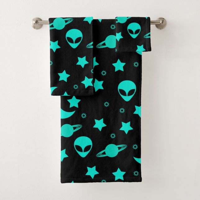 Patrón de Alien Turquesa con Estrellas y Lunas (In situ)