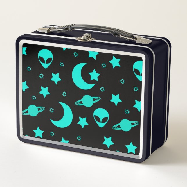 Patrón de Alien Turquesa con Estrellas y Lunas (Anverso)