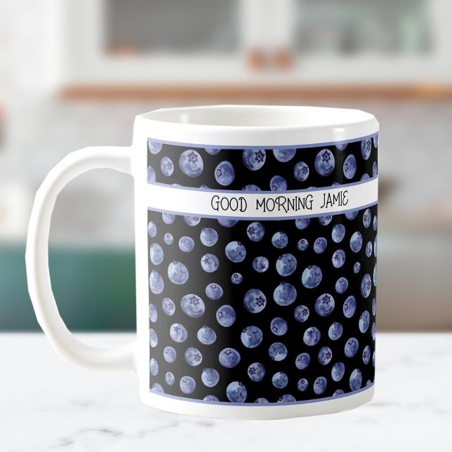 Patrón de arándano en la taza negra personalizada (Blueberry pattern on the black personalized mug)