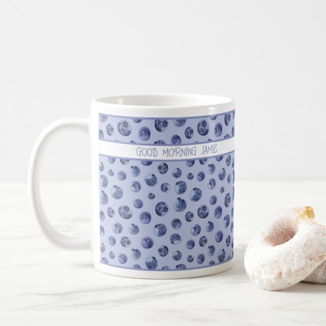 Patrón de arándano en la taza personalizada azul (Con donut)