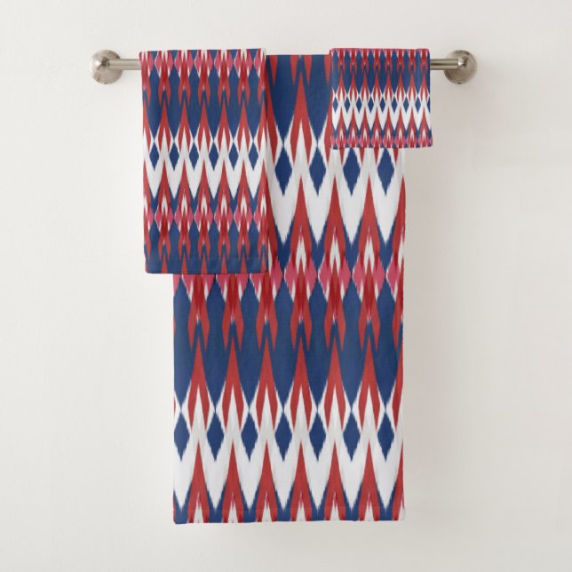 Patrón de arglas técnica de ikat rojo azul blanco (In situ)