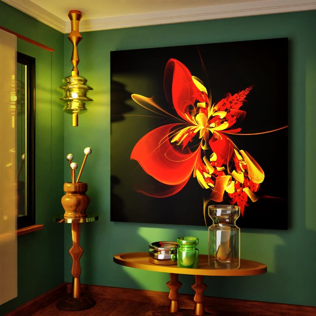 Patrón de arte abstracto moderno floral amarillo r (Red Yellow Floral Modern Abstract Art Pattern #10 Canvas Print)