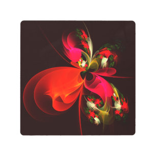 Patrón de arte abstracto rojo verde floral moderno