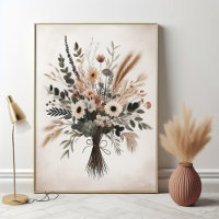 Patrón de arte de Bouquet floral neutro escandinav