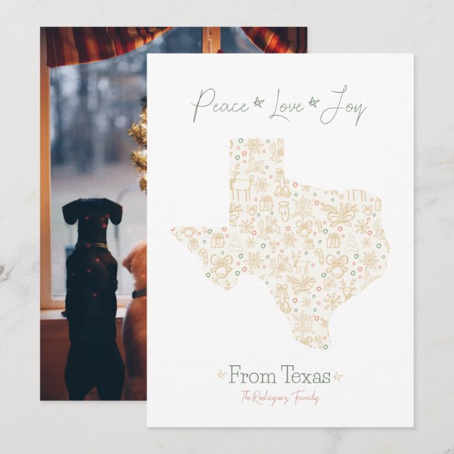 Patrón de arte de línea de Texas de Navidad dorada (Anverso / Reverso)