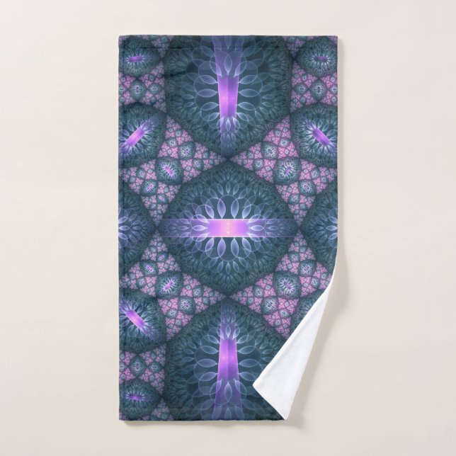 Patrón de arte fractal 3D turquesa púrpura rosa (Toalla de mano)