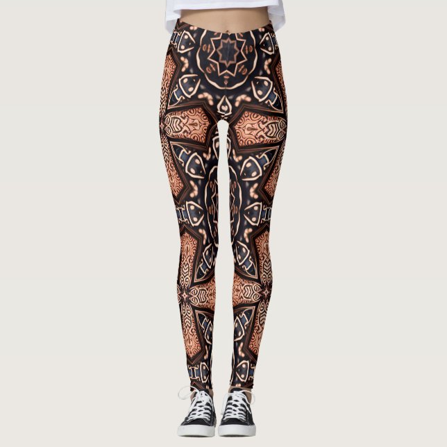 patrón de arte geométrico marrón Leggings (Anverso)