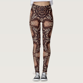 patrón de arte geométrico marrón Leggings