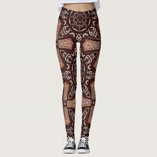 patrón de arte geométrico marrón Leggings (Anverso)
