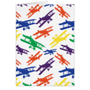 Patrón de avión biplano vintage de colores primari