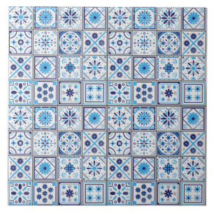 Patrón de azulejo de acuarela azul mediterráneo bl