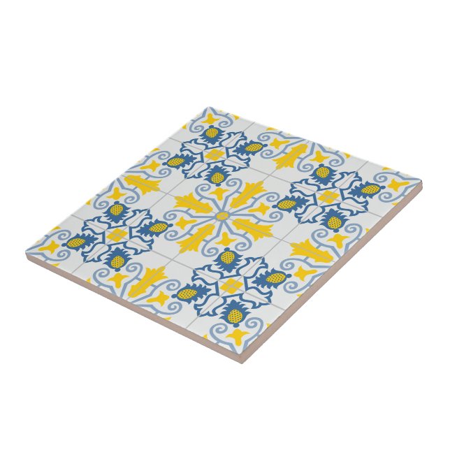 Patrón de azulejos azules y amarillos en portugués (Lado)