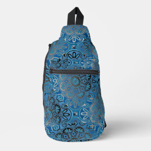 Patrón de azulejos azules y negros Bolsa de esling