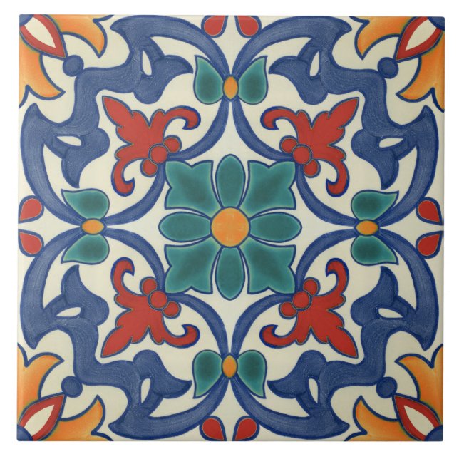 Patrón de Azulejos Blancos Azules Rojo Azul Verde  (Frente)