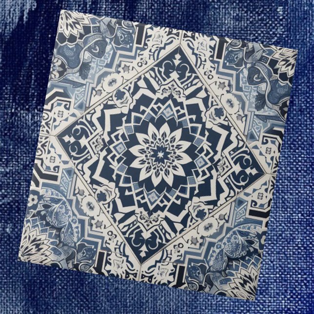Patrón de azulejos marroquíes mediterráneos azules (Subido por el creador)