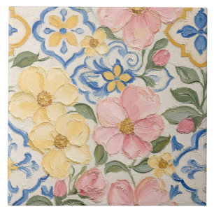 Patrón de Baldosa Floral de Pintura al Óleo Medite