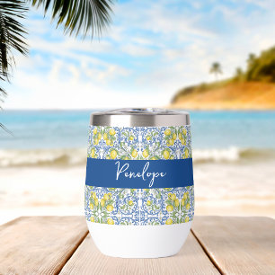 Patrón de baldosas de mayólica azul y limón italia