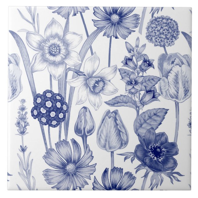 patrón de baldosas florales vintage azul (Frente)