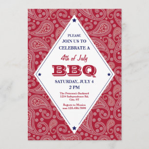 Patrón de Bandana 4 de julio Invitación a barbacoa