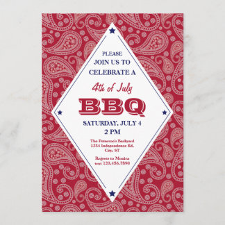 Patrón de Bandana 4 de julio Invitación a barbacoa