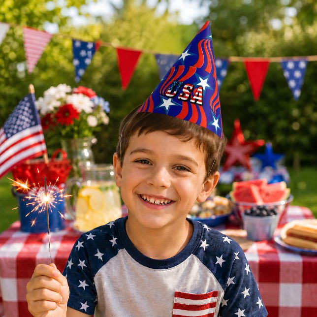 Patrón de bandera abstracta con sombrero de fiesta (Abstract Flag Pattern with USA Text Party Hat)