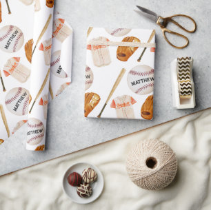 Patrón de béisbol Niños Nombre Papel de envolver