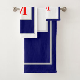 Patrón de bloques azul blanco rojo monogramo