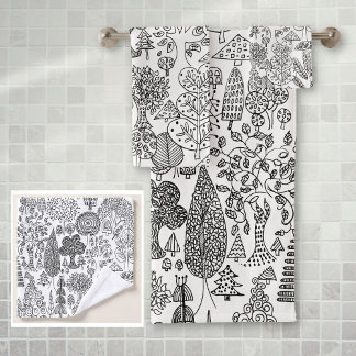 Patrón de boho negro y árbol blanco ruso