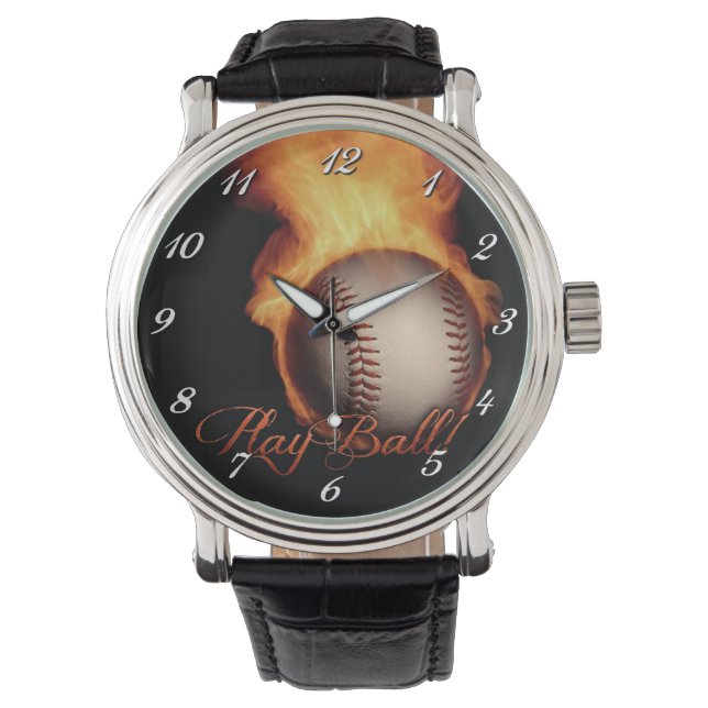 Patrón de bola de fuego Amantes del béisbol Reloj  (Anverso)